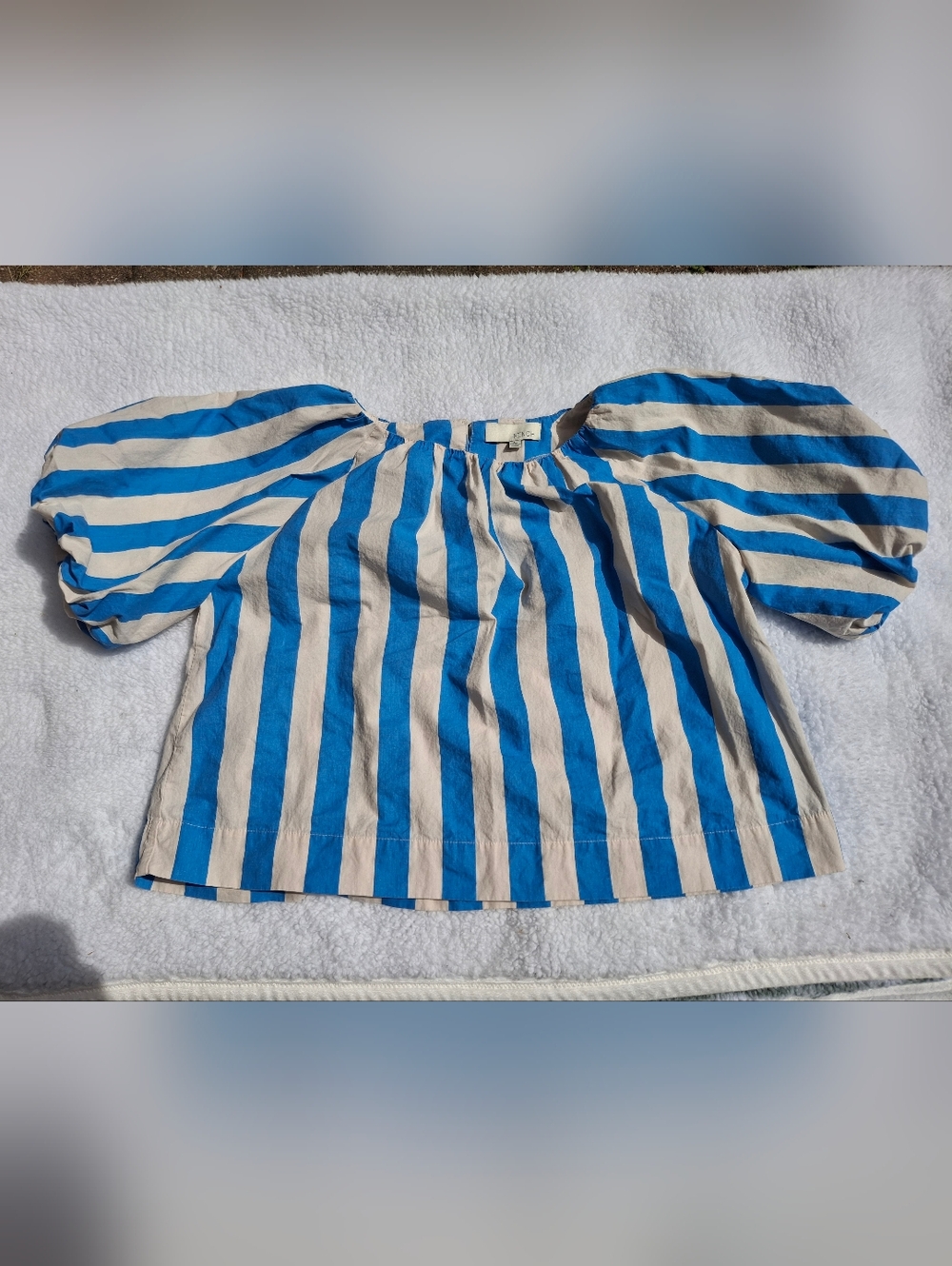 Pinch Blue and White Striped Puff Sleeve Top - Size Large